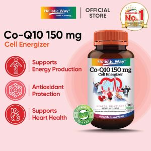 Holistic Way Co-Q10 (Coenzyme Q10) 150mg Cell Energizer – Supports Heart Health Energy Production & Antioxidant Protection — Vegan (30 Vegetarian Capsules per bottle)