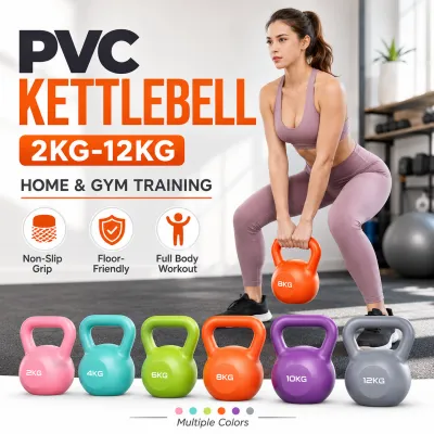 PVC Kettlebell 2KG 4KG 6KG 8KG 10KG 12KG Color-Coded Fitness Weight with Easy-Grip Handle for Home Gym Full Body Workout