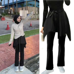 Plus size irregular pants skirt sport casual hiking Zumba gym netball yoga Muslimah sport bootcut pants with skirt pants slack plus size Sport hiking fitness dance skirt pants