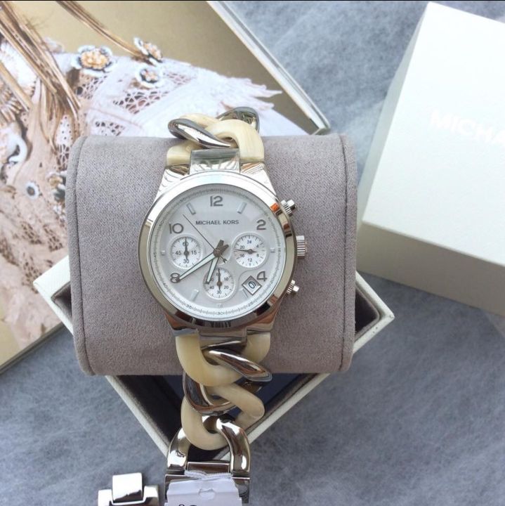 Best Seller Michael Kors MK4263 Runway Twist Silver Dial Stainless Steel Beige Acrylic Ladies Watch With 1 Year Warranty For Mechanism Lazada PH