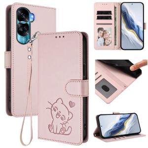 Cute Cat Leather Flip Wallet Phone Case For Honor X8b X5B Plus X9A X8A X7A X9 X6 X8 Honor 90 Lite 90 Pro Card Slots Wrist Strap Cover Bag