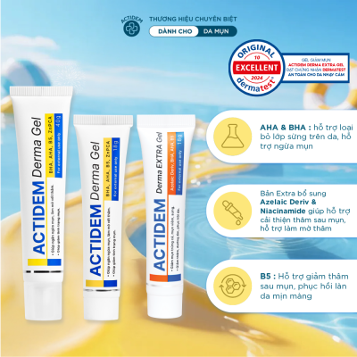 Gel giảm mụn Actidem Derma Gel/ Gel giảm mụn mờ thâm Actidem Derma Extra Gel 18/40 gram