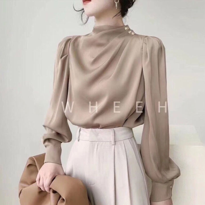 Semi Formal Blouse Women Long Sleeve Shirt Plus Size Loose Office White ...