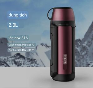 Bình giữ nhiệt du lịch (PHILIPS) bình giữ nhiệt dung tích lớn xe hơi du lịch dã ngoại. Ấm nước giữ nhiệt di động AWP2626 2L
