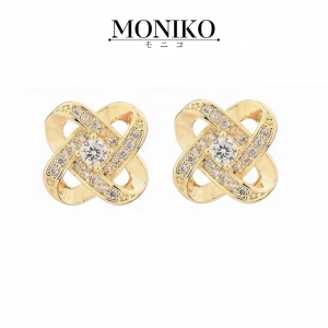 MONIKO Original Design Light and Luxurious Four-leaf Clover Flowers Sparkled Fashion Stud Earrings For Women For Girls Gift Item Jewelry Accessories Japanese Original Design