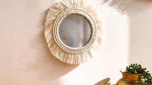 Macrame Mirror Tapestry Makeup Hanging Wall Mirrors Bohemian Decoration for Apartment Bedroom Baby Nursery Entryways