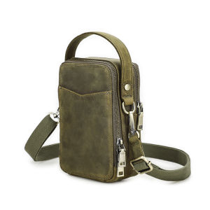 Genuine Leather Men Mini Sling Shoulder Bags Small Crossbody Messenger Bags 6.7 inch Phone Bags Portable Travel Slim Bags