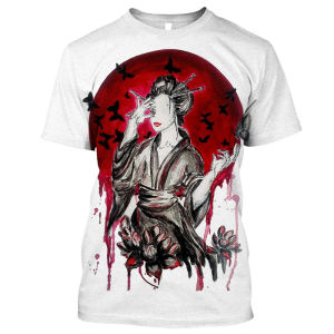 Japan Geisha 3D Print T-shirt Mens Harajuku Street Clothes Short Sleeve T Shirts 3D Print Vintage Trend Unique Design New Tee