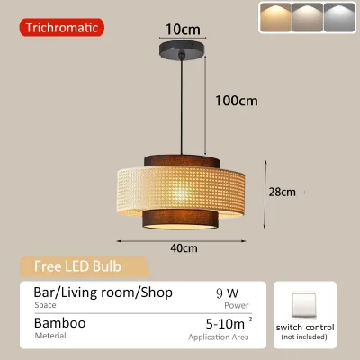 SOLO Modern Bamboo Rattan Pendant Light LED Hanging Lights R Style Chandelier For Kitchen Tricolor Ceiling Light