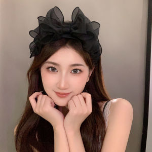 [fenggongshuode] Fashion Korea Retro Black Mesh Big Bow Headband Hair Accessories Women Originality Ruffled Edge Stylist Accessories Hair Hoop
