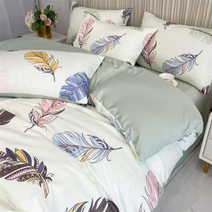 DQRGO [SG Stock] 4 IN 1 Premium Ice Silk Bedding Sets With Quilt Cover and Pillow Case Cover Soft Silky Printed Bedsheet Set Single Queen King Size 冰丝床单