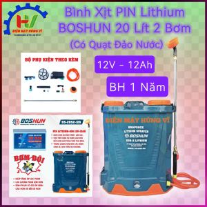 Bình Xịt Dùng PIN Lithium BOSHUN 20 Lít 2 Bơm. Có Quạt Đảo Nước. Phun Xịt Cực Mạnh. Bảo Hành 1 Năm.