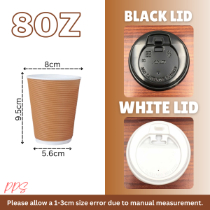 50pcs Rippled Coffee Paper Cup Horizontal Paper Cup with Flip Lid 8oz/12oz/16oz