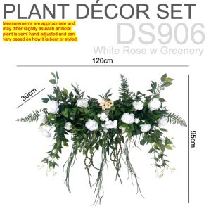 Decorative Artificial Wall Flowers – White Roses with Cascading Green Leaves – Wall Mounted Hanging Flower Arrangement for Home Office Cafe Hotel Lobby Wedding & Party Decoration – Realistic Artificial Floral Display