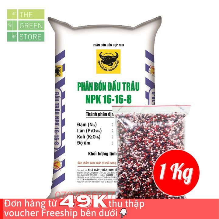 Phân bón NPK Đầu Trâu 16-16-8 (500g-1kg) (bán lẻ từ bao 50kg) cho hoa ...