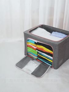 Cotton and linen clothing storage box fabric clothing sorting box large folding wardrobe storage basket bag household artifact