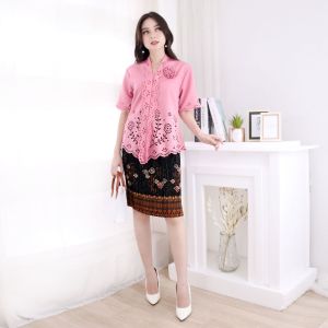 Atasan Kebaya Encim Modern Laser Cut Warna Kuning Mustard / Kebaya Wisuda Elegan / Kebaya Pesta Kondangan Mewah / lengan pendek