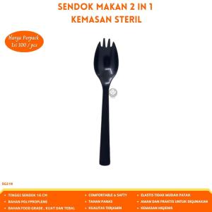 Sendok Garpu Makan 2 in1 Sendok Steril Sendok Makan (Isi 100 Pcs--SG21N)