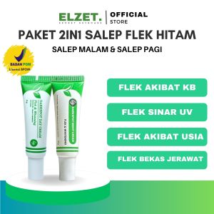 Elzet Skincare BPOM Paket 2in1 Flek Hitam Salep Darkspot Night Day Whitening Cream Salep Retinol Pemutih Malam Wajah Salep Flek Melasma Bintik Noda Bekas Jerawat Salep Night Whitening