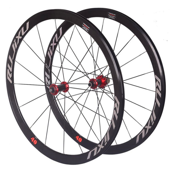 Super loud RUJIXU 700C 40mm Carbon fiber tube hub straight flat spoke road bike wheelset rim brake 7 bearings