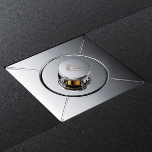 Floor Drain Pop-Up Square Anti-Odor Anti-Clog Brass PVC Core Fast Drain 9.8cm for Bathroom Shower