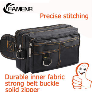 FAMENR [48-Hour Ship] Fashion Mens Belt Bag Waist Pack bag 5 Zipper Pockets Waterproof Bags For Men crossbody shoulder bag