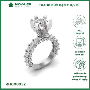 Nhẫn Royal bạc Thụy Sỹ full đá Moissanite trang trọng_RH000953_ROWLER
