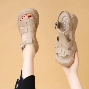 [Free Shipping] Thick-Soled Sandals For Women Perfect With Skirts Summer 2026 New Style Soft Leather Non-Slip Height-Increasing Soft-Soled Roman Sandals Beach Sandals