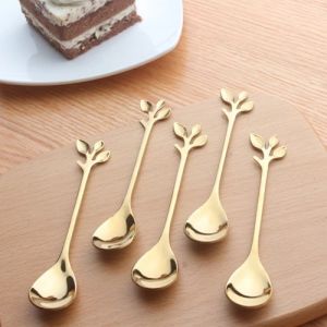 Muỗng Cà Phê Hình Chiếc Lá Bông Hoa Bằng Thép Không Gỉ Sáng Tạo Độc Đáo Dùng Trong Pha Chế Ăn Tráng Miệng Trang Trí