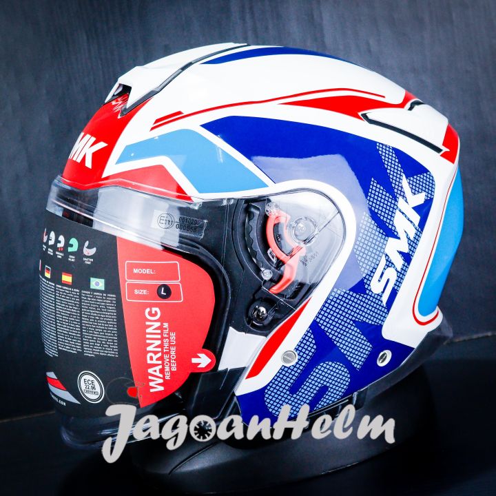 HELM SMK GTJ WITH TOURER GRAPHICS GL135 WHITE RD BL DOUBLE