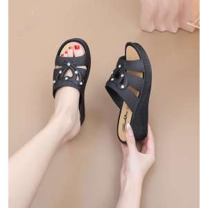 Free Shipping WomenS Summer Wedge Sandals High-Heeled Slippers For Outdoor Wear Thick-Soled Fashionable Home Anti-Slip Mom Shoes Soft-Soled Casual Sandals