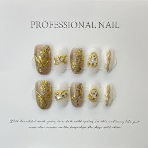 [HANDMADE]Artificial Nail Phototpy Nails Gold Manicure Temperament Wearable Nail Finished Nails