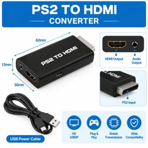 Hdmi To Ps2 Compatible Converter Adapter Audio And Video With 3.5mm Audio Cable Supports Pc All Ps2 480i 480p 576i Display Modes