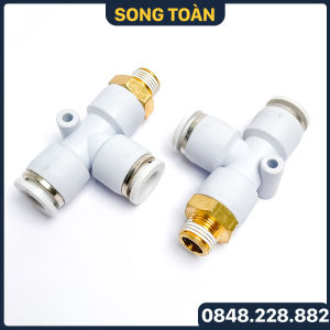 Tê Nối Nhanh YPD Tê Ren Ngoài Cạnh Nối Nhanh PD Cắm Ống STNC Ống 4 6 8 10 12 16 - Màu Trắng