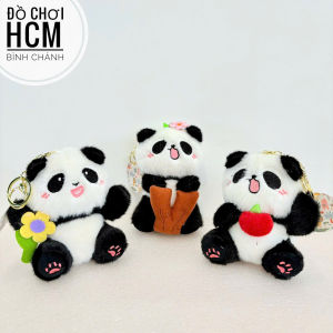 [HÌNH CLIP THẬT] Đồ chơi Móc khoá Gấu bông Gấu trúc cài hoa trái dâu dễ thương Phụ kiện đeo Balo Túi xách Nhồi bông 10