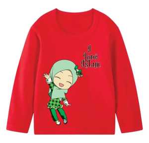 kaos atasan oblong lengan panjang motif anak hijab 2-10 thn katun