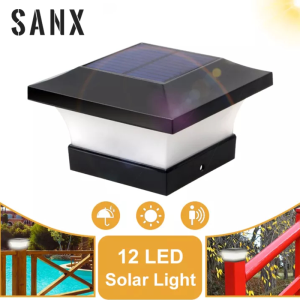 12 LED Solar Lights Pillar Light Outdoor Lighting Gate Door Post Cap Lights IP65 Waterproof Garden Column Fence for Yard Garage Deck Pathway Porch