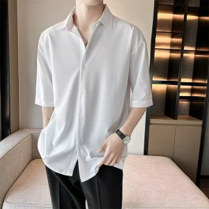 Yitiaoyu Mens Casual Solid Color Shirt Short Sleeve Thin Loose Shirt