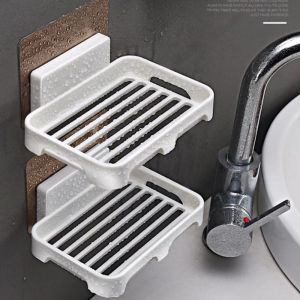 ติดผนังกาวตนเองจานสบู่ท่อระบายน้ำที่วางสบู่ผู้ถือฟองน้ำครัวห้องน้ำชั้นเก็บ