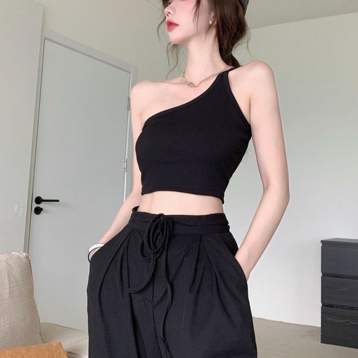 Korean Style Sexy One Side Shoulder Ribbed Knitted Crop Top Ladies Tube Top  Sando Bralette