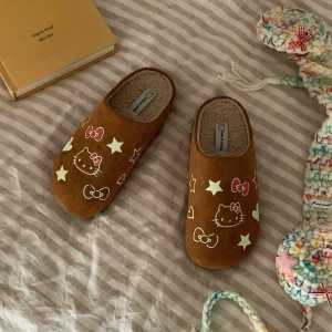 XIXITIAO Slip-On Lazy Warm Cotton Slippers for Women Winter New Cute HelloKitty Outdoor Fleece-Lined Shoes