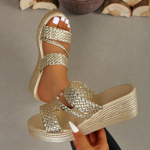[Free Shipping] 2026 Slope-Heel One-Strap Sandals Plus-Size Platform Sandals For Outdoor Wear WomenS Woven Platform Slippers