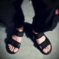 Fashion men and women sandals for  two straps Korean Style summer breathable beach sandal black rubber shoes size 36-45. 