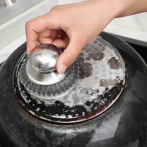 Practical Stainless Steel Wire Ball Cleaning Brush Detachable Household Cleaning Brushes Pots Pan Kitchen Dish Scrubber