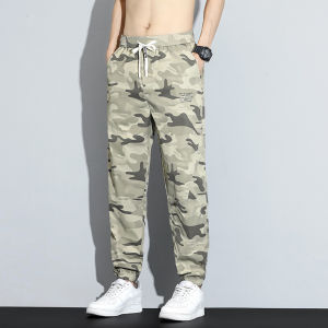 Outdoor loose-fit mens drawstring sports pants new trendy brand versatile height-enhancing camouflage casual jogger pants popular among men