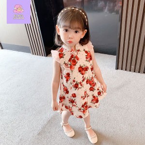 Đầm Sườn Xám Bé Gái Quần Áo Mùa Hè Cho Trẻ Em Trẻ Em Lễ Hội Xuân Trung Quốc In Hoa Phiên Bản Cải Tiến