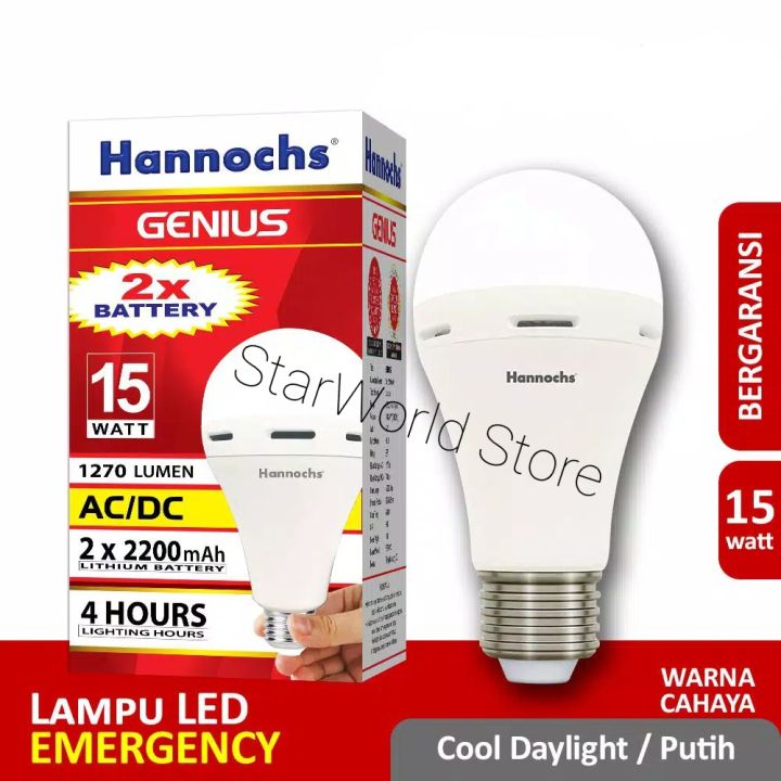 HANNOCHS Lampu Emergency LED GENIUS AC DC 6W 8W 10W 12W 15 Watt