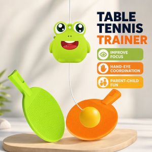 Hanging Table Tennis Trainer Set Frog Bracket 2 Rackets 3 Balls Indoor Practice Toy Kids