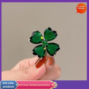 Graceful เข็มกลัดรูปใบโคลเวอร์สี่แฉกนำโชคเข็มกลัดติดเสื้อรูปมรกตแบบย้อนยุคของฝรั่งเศสเครื่องประดับสำหรับงานแต่งงานของผู้หญิง