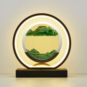 LED Bedside Lamp Quicksand Painting Table Lamp Night Light Bedroom Lamp Chinese Style Decorative Glass Hourglass Table Lamp